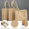 Burlap Tote Bags Jute Beach Shopping Handbag Vintage Reusable Gift Bags with Handles for Birthday Party Wedding