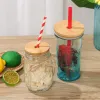 Bamboe dopdeksel Herbruikbare Mason Jar-deksels 70 mm 86 mm met rietje en siliconen afdichting Drinkgerei voor inblikken Drinkpotten Topflesdeksel