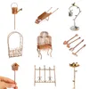 Accessoires de jardin de fées en métal miniatures, ornements rouillés, décoration Vintage, Mini porte en arc, cage à oiseaux, maison d'oiseaux, lampe de clôture 220818