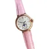 Fashion Women's Watch 36mm Quartz Movement 316 Rostfritt st￥lfodral L￤derb￤lte Sapphire Mirror Sun Moon Star Life Waterproof Luxury Watches Gold Watch Pink