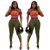 Femmes survêtements côtelés pantalons tricotés ensemble nouveau Style lait soie imprimé T-shirt 2 pièces costume femmes porter pour l'été et l'automne