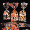 Presentförpackning 25 st Clear Cellophane Packing Bag Halloween Party Decor Trick or Treat Bat Bat Witch Spider Printed Plastic Candy Bdesybag Dhlts