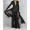 Robe de deux pièces automne noir costume femme sexy col en V à manches longues blazers jupe 2 ensemble assorti ensemble jupe blazer tenues F408