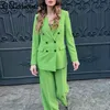 CNlalaxury Moda Donna Doppio Petto Verde Abito Blazer Cappotto Vintage Manica Lunga Tasche con Patta Giacca Donna Capispalla 220818