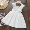 Girl's jurken keelorn meisjes vliegende mouw prinses 2-7y kindercasual kleding mode kanten jurk zomer retro vestidos outfitSGirl '