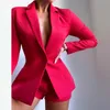 Kobiety solidny Blazer z długim rękawem 2PCS Top Office Lady Single Button Coat and Shorts Outfits Autumn V Kurtki szyi garnitur zwykły szczupły 220818