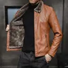 Jaqueta de couro grossa masculino inverno outono mass moda moda gola de pele de peles
