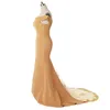 Mermaid Bridesmaid Party Dress Hot V Neck Off Shoulder Short Sleeve Satin Decal Wedding Dress Long