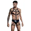 Perizoma da uomo G-String da uomo Leopard Halter Neck Elastico Pettorina per il corpo Pantaloncini Sexy Bondage Lingerie Set Spettacolo teatrale Bar Rave Clubwear Costo