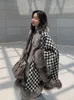 OftBuy New Fashion Jacket Winter Women CapesPonchos Real Silver Fox Fox Fux Fur Collar Tweed Shawl Coat Cloak Plaid Thick Warm