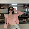 Korean Style Two Piece Set Cardigan Women Sexy Autumn Candy Color Long Sleeve Ribbed Knitted Cropped Sweater and Matching Vest 220818