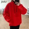 Jielur Inverno Agnello Cashmere Caldo Felpa Cinese Lettera Ricamo Felpe Donne Rosso Con Cappuccio Pullover Femminile MXL 220818