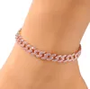 Kvinnor Anklets Armband Iced Out Cuban Link Anklets Armband Gold Silver Pink Diamond Hip Hop Anklet Chain Jewelry