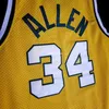 100% gestikte Ray Allen #34 gestikte genaaide trui gele kemp heren Vest maat xs-6xl gestikte basketbal jerseys NCAA