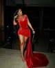 Sexy rouge velours bal robes de bal 2023 une épaule africaine courte robes de soirée coupe façon Mini Cocktail robes de soirée