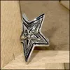 Cluster Rings Simple Black Double-Layer Overlap Five-Pointed Star Open Ring Punk Retro Mens Trend Rock Style Drop Delivery Carshop2006 Dhbmw