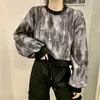 Recadrée Sweat Femmes Casual Style Coréen Printemps Tie Dye Noir Doux Lâche Allmatch Adolescents Filles À La Mode Vêtements Ins 220818