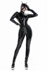 أزياء مثيرة بالإضافة إلى حجم تأثيري bodysuit zipper مفتوحة المنشعب بو الجلود امتداد اللاتكس Catsuit Clubwear المثيرة القط امرأة costumesexy