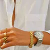 Bracelet Designer Jewelry Peri'sbox Solid Gold Color Bold Heavy Thick Bangle for Women Classic Wide Link Chain Strap Stackable Stainless Steel