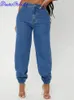Denimcolab modezijde van been split dames jeans losse harem broek dames dames stropdas streetwear jeans casual denim broek l220817