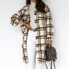 Autumn Winter Women Checked Jacket Casual Turn Down Collar Plaid Long Coat Female Oversized Thick Warm Woolen Blends Overcoat 220819