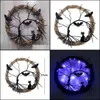 Decorative Flowers Wreaths Horror Wreath With Light Glowing Rattan Door Decor Glow In The Dark Knocker Bat Halloween Home Bdesybag Dhh4N