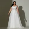 Off Shoulder Plus Size Wedding Dress Appliques Lace Bridal Gown 2022 For Curve Women New Arrival