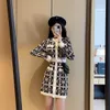 Women's long sleeve dress o-neck geometric print knitted bodycon tunic pencil vestidos SMLXL