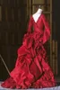 Red Victorian Ballroom 무도회 드레스 Mina의 Dracula Bram Stoker Long Sleeve Vampire Gown Silk Gothic Carnival Costume Evening Gown