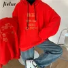 Jielur Inverno Agnello Cashmere Caldo Felpa Cinese Lettera Ricamo Felpe Donne Rosso Con Cappuccio Pullover Femminile MXL 220818