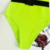 Damen-Bademode, sexy Bikini, Kontrastfarbe, ärmellos, tief ausgeschnitten, gepolsterter Damen-Badeanzug mit Taillengürtel für Damen, Strandmode, Badeanzug