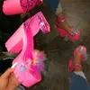 Sandalet Kadın Kürklü Kürk Kadın Platformu ile Yüksek Topuklu Pompaslar Kadın Ayak Bilgi Kayışı Kadın Kama Ayakkabıları 2022 Yaz Dropsandals