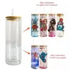 USA warehouse 20oz double walled glass tumbler straight pre-drilled snow globe mugs for sublimation and glitter Cups sxaug18