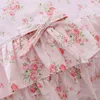 100% coton imprimé floral princesse ensemble de literie double roi reine taille rose filles dentelle à volants housse de couette couvre-lit jupe de lit ensemble T220817