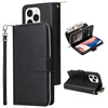 Schlanke Lanyard Folio 9 Kartenfächer Handyhülle für Samsung Galaxy A13 A53 A33 A73 5G A12 A42 A52 A72 A32 A22 A82 A51 A71 A10S A20S Multifunktionale Geldbörse mit Reißverschluss