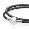 Damen-Armbänder, 925er Silber, Schnalle, P-Doppelkreis, gewebtes Lederarmband 5907456233097