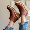موضة النساء أحذية قصيرة جولة تو عالية أعلى أسافين منصة الرجعية الجوارب لينة جلد سستة مريحة حذاء من الجلد للمرأة 220818