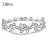 Armbandsdesigner Zakol White Color Design Cubic Zirconia Flower Chain Armband Bangle For Women Fashion Leaf Wedding Jewelry BP014