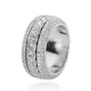 Bling Zircon Rotating Ring with Side Stones Rotatable Hip Hop Men's Cuban Circle Finger Jewelry