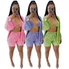 Höst Dam Sexiga Bikinis Tredelade Dam Set Cardigan Byxor med vida ben Mini Shorts Boutique Kläder