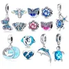 Charms Plata de Ley 925 Original Evil Eye Owl Hot Air Balloon Blue för Pandora 'Armband DIY smycken