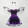 Kids Girls Purple Bat Princess Dress Fancy Cosplay Costume Witch Clothes with Wing Halloween Role Play Clothing 220817