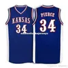 Pas cher Personnalisé # 34 Paul Pierce Kansas Jayhawks Ku College Basketball Jersey Blanc Bleu Broderie Cousu Personnalisé Tout Numéro et Nom Maillots