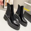 Nieuw platform slip-on ronde Enkel Chelsea Boots zwart lederen platte laarsjes chunky halve laars luxe designer hoge schoenen voor dames dikke hakken ridderlaarzen