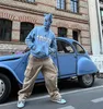 2022 retro blå anime broderad kawaii överdimensionerade sweatshirt gata modekläder förtjockning harajuku casual zip hoodie män y220818