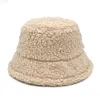 Lamb Faux Fur Bucket Hat Winter Warm Velvet Hats for Women Lady Thicken Bob Panama Outdoor Solid Fisherman Hats Caps Girls Y220818