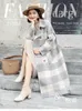 Sweet Plaid Long Coat per donne Widewaisted Wool Coat e Giacca Curnodown Tasche Womter 220819