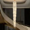 Färgglada kristallkronkronor Ljus Fixtur ledde modern lång ljuskrona amerikansk lyxig glänsande villa loft trappa sätt stor droplight höjd200 cm