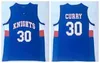 Herren Vintage Davidson Wildcat Stephen Curry 30 Basketball-Trikots Rot Weiß Charlotte Christian Knights High School genähte Hemden Blau S-X