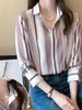 Chemisiers pour femmes Chemises Femmes Été Printemps Lady Mode Casual Manches Longues Col Rabattu Stripe Impression Bureau Blusas Tops G2366Women '